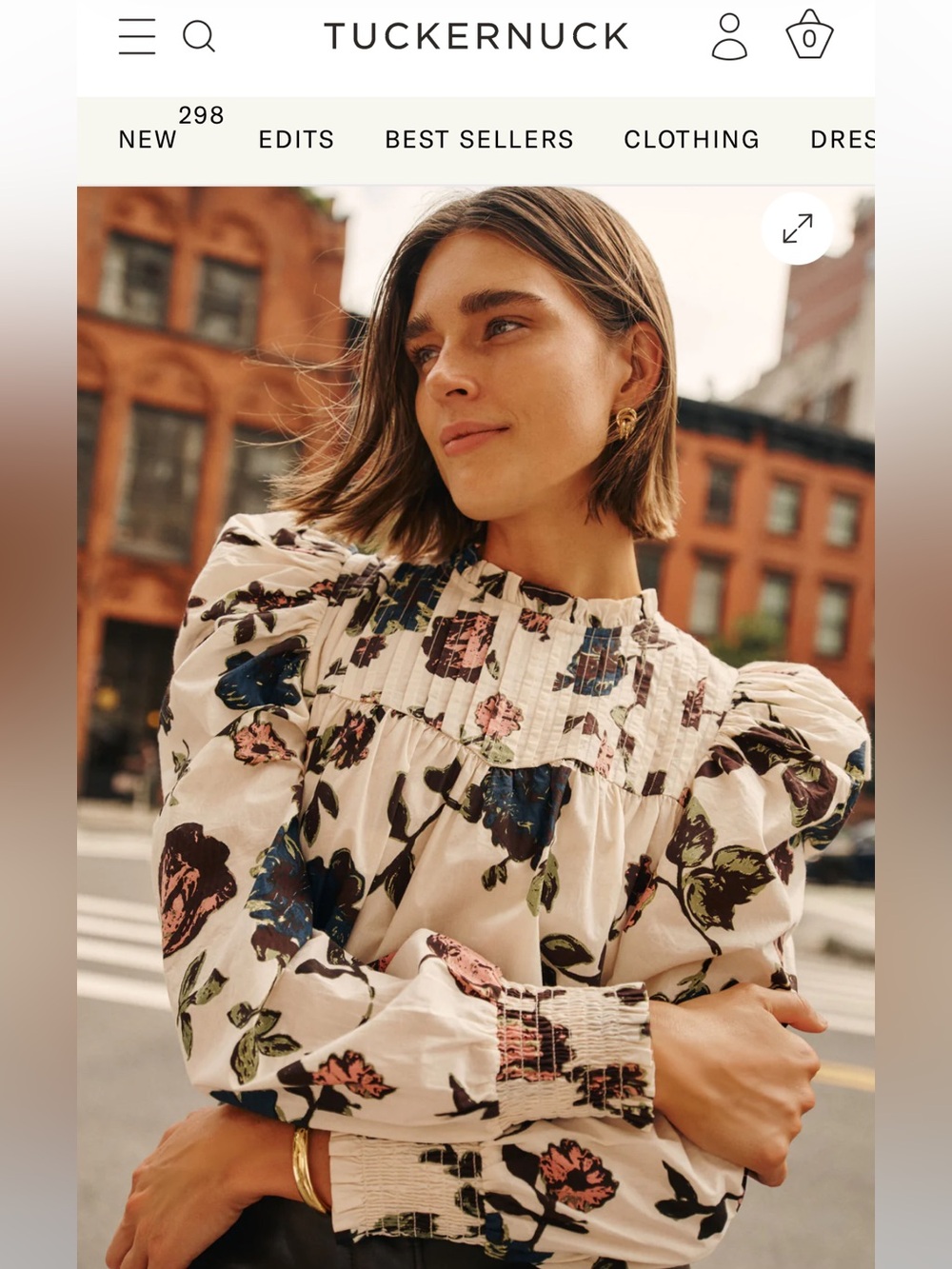 Cleobella Irina Puff Sleeve Blouse in Jardin Print Floral Organic Cotton Small
